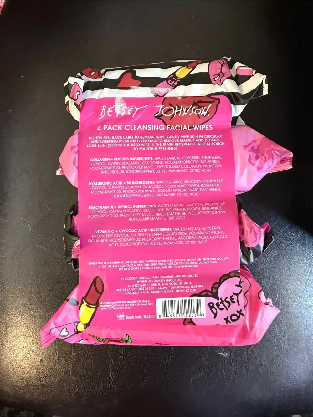 Betsey Johnson Pink Floral 4-Pack Cleansing Facial Wipes